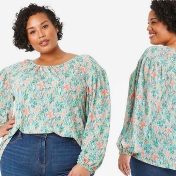 Ava & Viv Plus Size Abstract Print Balloon Sleeve Top Size 2X - Picture 1 of 9